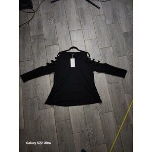 Bloomchic Blouse Womens Cold Shoulder Black Size 14-16 Or 1X